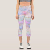 Hübsch Pastel Agate | Gold Glitzer Vein Watercolor Capri Leggings (Vorderseite)