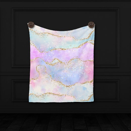 Hübsch Pastel Agate | Gold Glitzer Vein Watercolor Fleecedecke