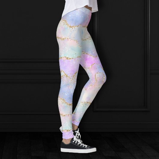 Hübsch Pastel Agate | Gold Glitzer Vein Watercolor Leggings