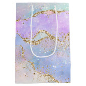 Hübsch Pastel Agate | Gold Glitzer Vein Watercolor Mittlere Geschenktüte (Rückseite)
