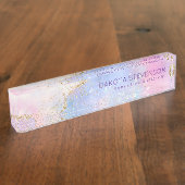 Hübsch Pastel Agate | Gold Glitzer Vein Watercolor Namensplakette (Seite)