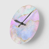 Hübsch Pastel Agate | Gold Glitzer Vein Watercolor Runde Wanduhr (Winkel)
