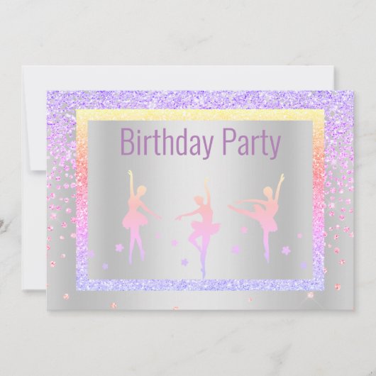Hübsch Pastel Ballerina Sparkle Childrens Geburtst Einladung (Vorderseite)