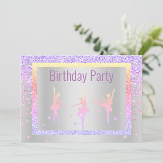 Hübsch Pastel Ballerina Sparkle Childrens Geburtst Einladung (Stehend Vorderseite)