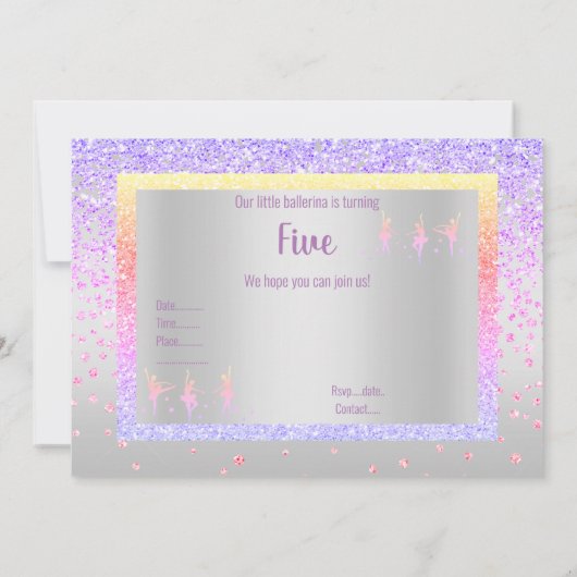 Hübsch Pastel Ballerina Sparkle Childrens Geburtst Einladung (Rückseite)