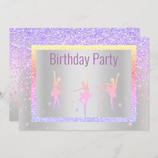 Hübsch Pastel Ballerina Sparkle Childrens Geburtst Einladung (Vorne/Hinten)