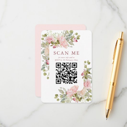 Hübsch Pastel Floral Wedding RSVP QR Begleitkarte (Vorderseite/Rückseite Beispiel)