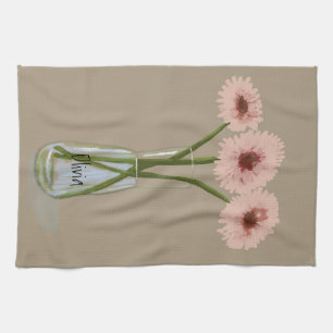 Hübsch Pastel Gerbera Blume +Individuelle Name Geschirrtuch