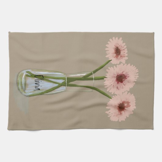 Hübsch Pastel Gerbera Blume +Individuelle Name Geschirrtuch (Horizontal)