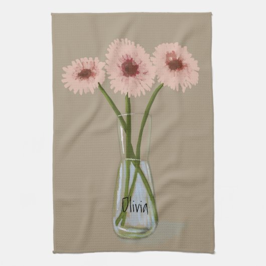Hübsch Pastel Gerbera Blume +Individuelle Name Geschirrtuch (Vertikal)