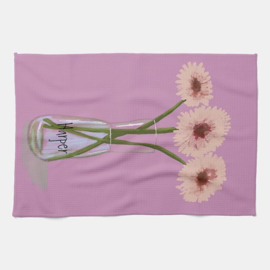 Hübsch Pastel Gerbera Blume +Individuelle Name Geschirrtuch (Horizontal)