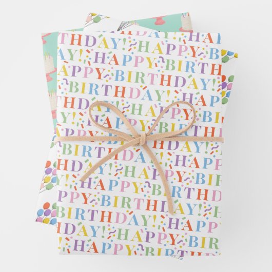 Hübsch Pastel Happy Birthday Mix Geschenkpapier Set (Beispiel)