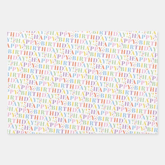Hübsch Pastel Happy Birthday Mix Geschenkpapier Set (Vorderseite)