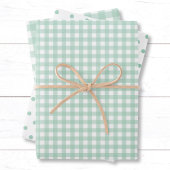 Hübsch Pastel Mint Green Gingham Karo Polka Dots Geschenkpapier Set