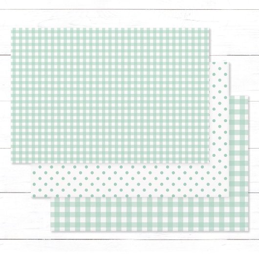 Hübsch Pastel Mint Green Gingham Karo Polka Dots Geschenkpapier Set