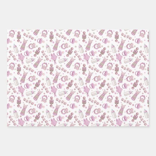 Hübsch Pastel Pink Baby Girl Geschenkpapier Set (Vorderseite 2)