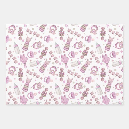 Hübsch Pastel Pink Baby Girl Geschenkpapier Set (Vorderseite)