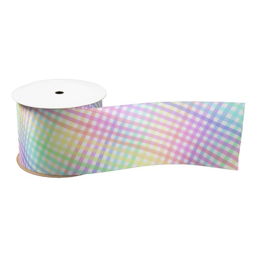 Hübsch Pastel Rainbow Kariert Gingham Pattern Satinband (Spule)