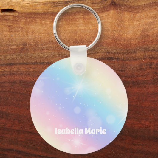 Hübsch Pastel Rainbow Sparkle Girly Personalisiert Schlüsselanhänger (Vorderseite)