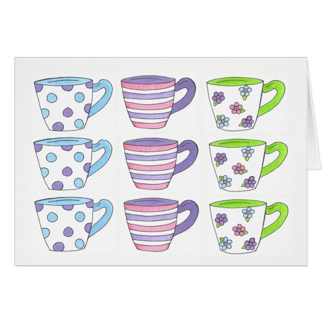 Hübsch Pastel Teacups Teezeremonie Party Polka Dot (Vorderseite (Horizontal))