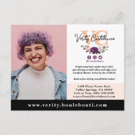 Hübsch Peach Floral Salon Stylist Foto Marketing Postkarte