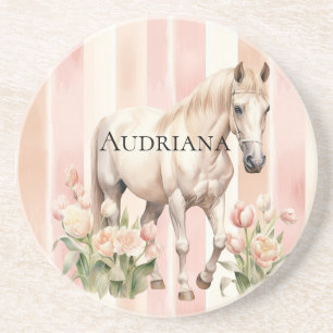 Hübsch Peach Pink Cream Streifen Pferd Getränkeuntersetzer