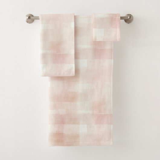Hübsch Peach Pink Creme Kariert Badhandtuch Set (Insitu)