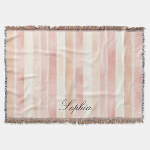 Hübsch Peach Pink Creme Streifen Decke