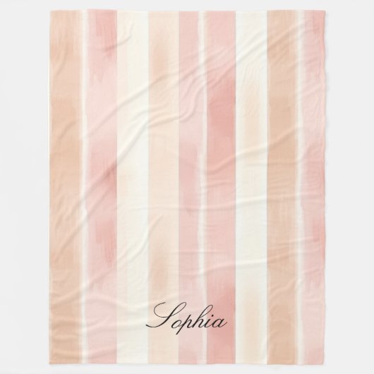 Hübsch Peach Pink Creme Streifen Fleecedecke (Vorderseite)