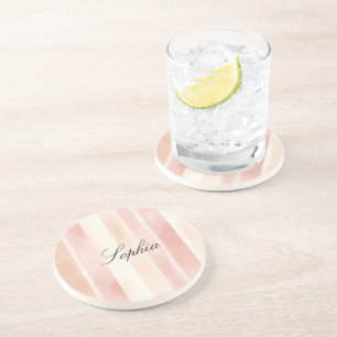 Hübsch Peach Pink Creme Streifen Getränkeuntersetzer