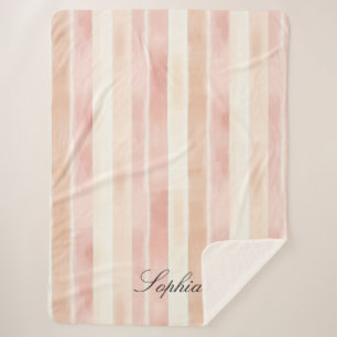 Hübsch Peach Pink Creme Streifen Sherpadecke