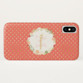 Hübsch Peach Polka Dot Floral Name und Monogramm Case-Mate iPhone Hülle (Rückseite (Horizontal))