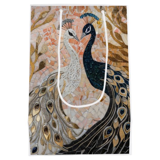 Hübsch Peacock Pink Gold Glam Mittlere Geschenktüte (Rückseite)