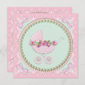 Hübsch Pearl Pink und Green Baby Dusche Einladung (Vorne/Hinten)