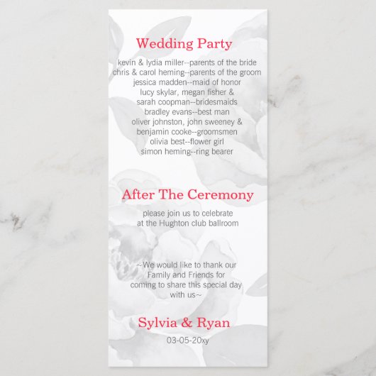 Hübsch Peonies Moderne Hochzeitsprogramme für Flor Programm (Rückseite)