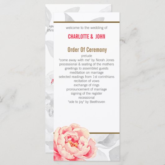 Hübsch Peonies Moderne Hochzeitsprogramme für Flor Programm (Vorne/Hinten)