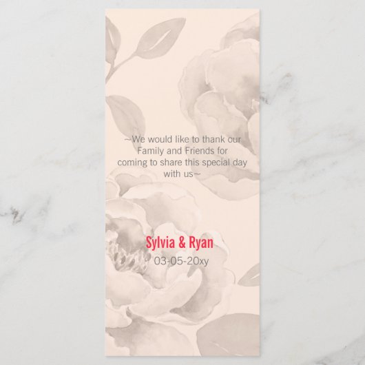 Hübsch Peonies Modernes Hochzeitsmenü Menükarte (Rückseite)