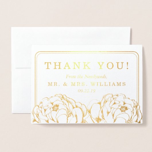 Hübsch Peony Floral Foto Hochzeit Vielen Dank Folienkarte (Vorderseite mit Umschlag)