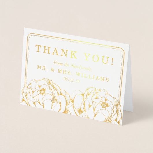 Hübsch Peony Floral Foto Hochzeit Vielen Dank Folienkarte (Vorderseite)