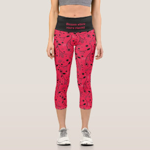 Hübsch   PERSONALISIERT   Crimson Red   Blumendruc Capri Leggings