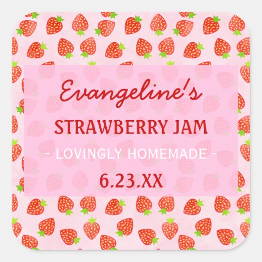 Hübsch Personalisierte Strawberry Jam Jar Quadratischer Aufkleber (Vorderseite)