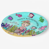 Hübsch Pesonalized Pink Blonde Mermaid Geburtstag Pappteller (Schrägansicht)