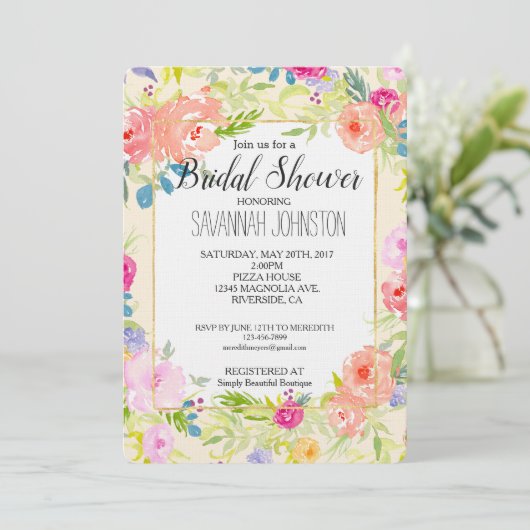 Hübsch Pfirsichrosa Brautparty Einladung (Stehend Vorderseite)