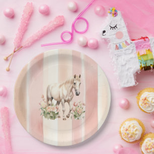 Hübsch Pfirsichrosa Creme Streifen Birthday Pappteller