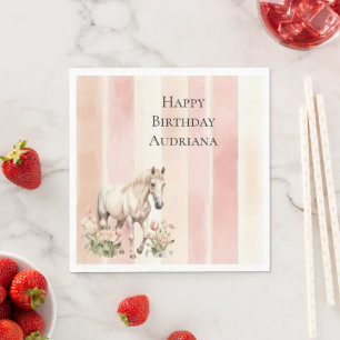 Hübsch Pfirsichrosa Creme Streifen Birthday Serviette