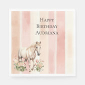 Hübsch Pfirsichrosa Creme Streifen Birthday Serviette (Vorderseite)