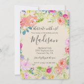 Hübsch Pfirsichrosa Wasserfarbe Blumengeburt Einladung (Vorderseite)