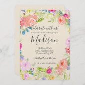Hübsch Pfirsichrosa Wasserfarbe Blumengeburt Einladung (Vorne/Hinten)