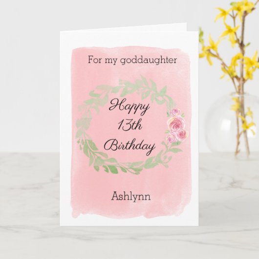 Hübsch Pink 13. Geburtstag Godtochter Karte (Gelbe Blume)