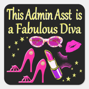 HÜBSCH PINK ADMIN ASST DIVA DESIGN QUADRATISCHER AUFKLEBER